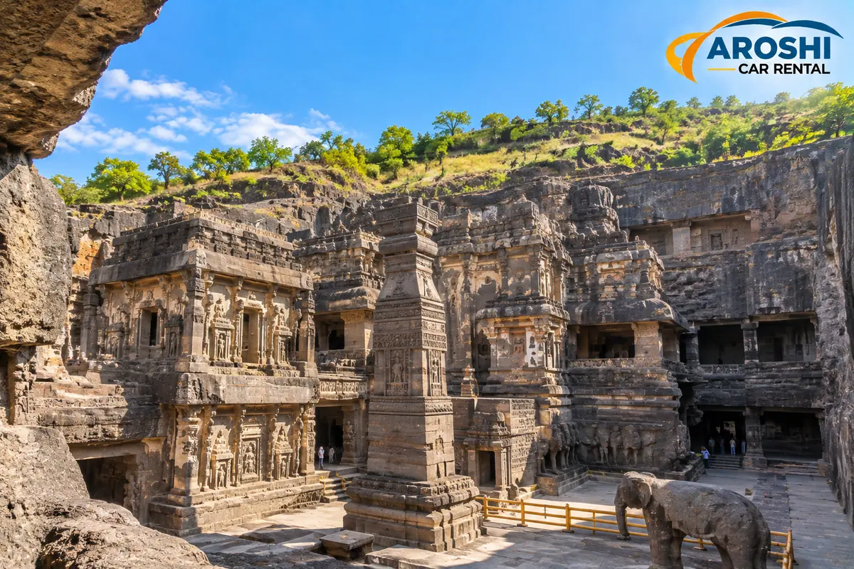 Kailasa Temple at Ellora, on the same road as Mhaismal