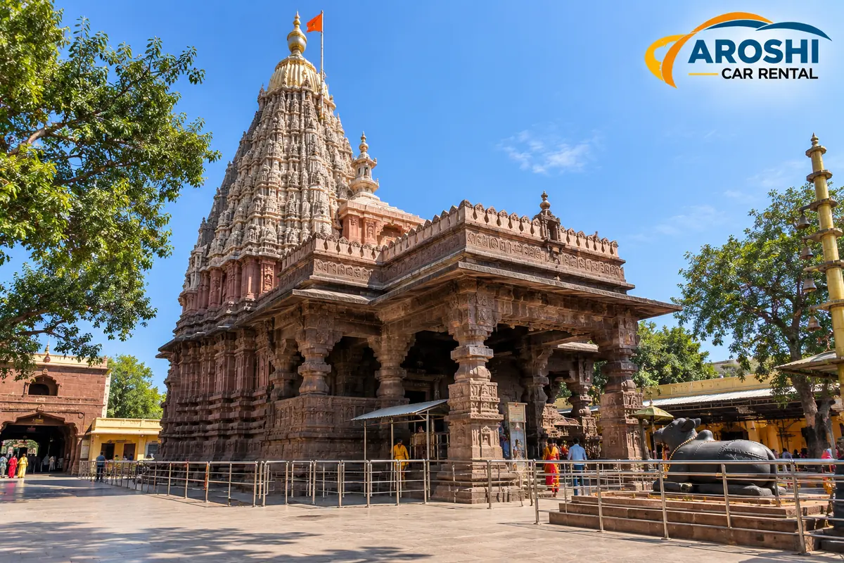 Red-stone shikhara of Grishneshwar Jyotirlinga temple near Ellora