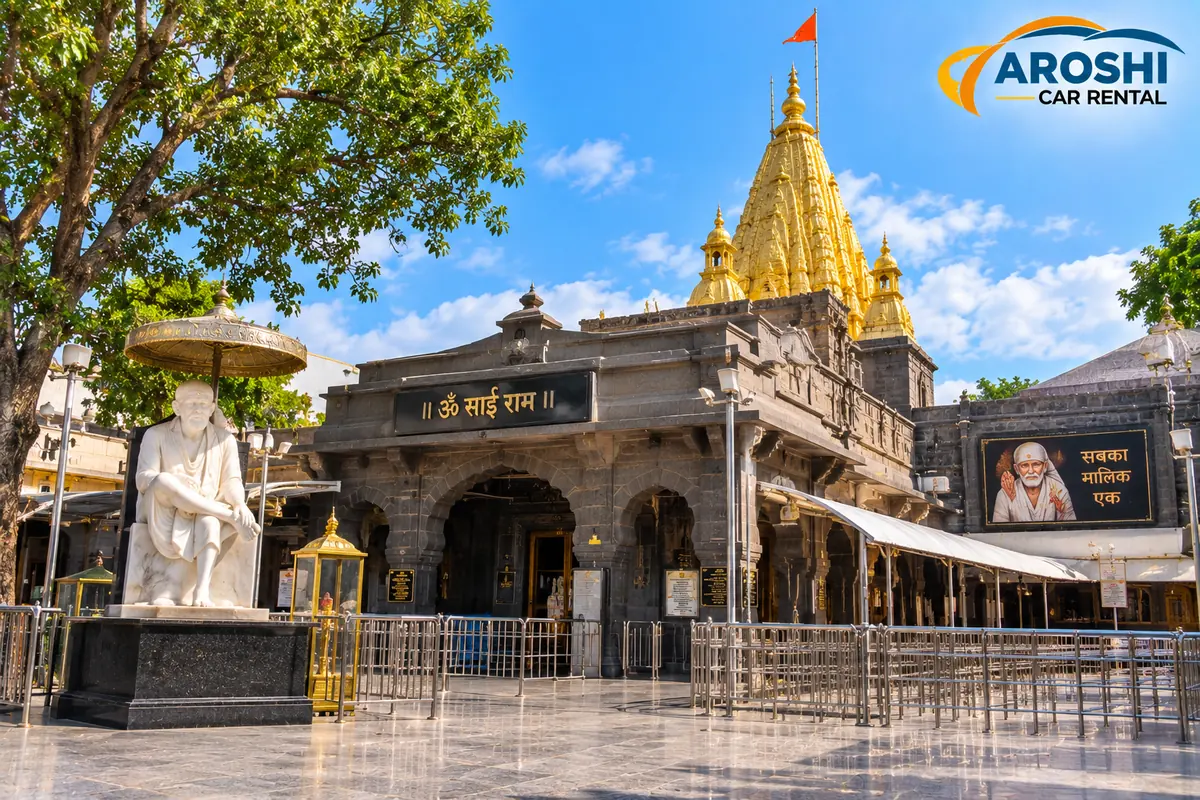 Shri Saibaba Samadhi Mandir with its golden shikhara at Shirdi